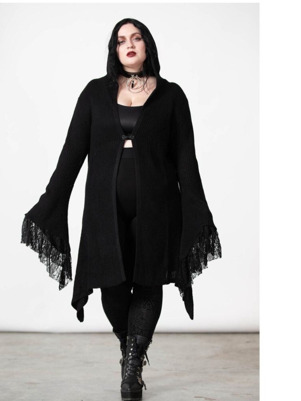 Killstar Wild Craft Knit Cardigan Lace Bell Sleeve Size M Witchy Goth Grunge
